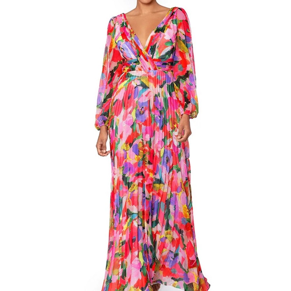Betsy and Adam v neck pleated Vibrant Floral Maxi Dress Sz 14 worn once